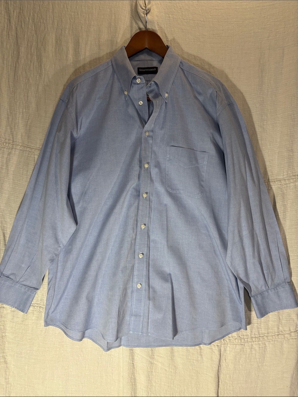 Vintage Kenneth Gordon Light Blue Oxford Dress Shirt 17.5 35 XL 100% Cotton EUC